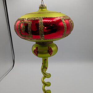 Christmas Ornament 12" Lightweight Metal Green Red Glitter